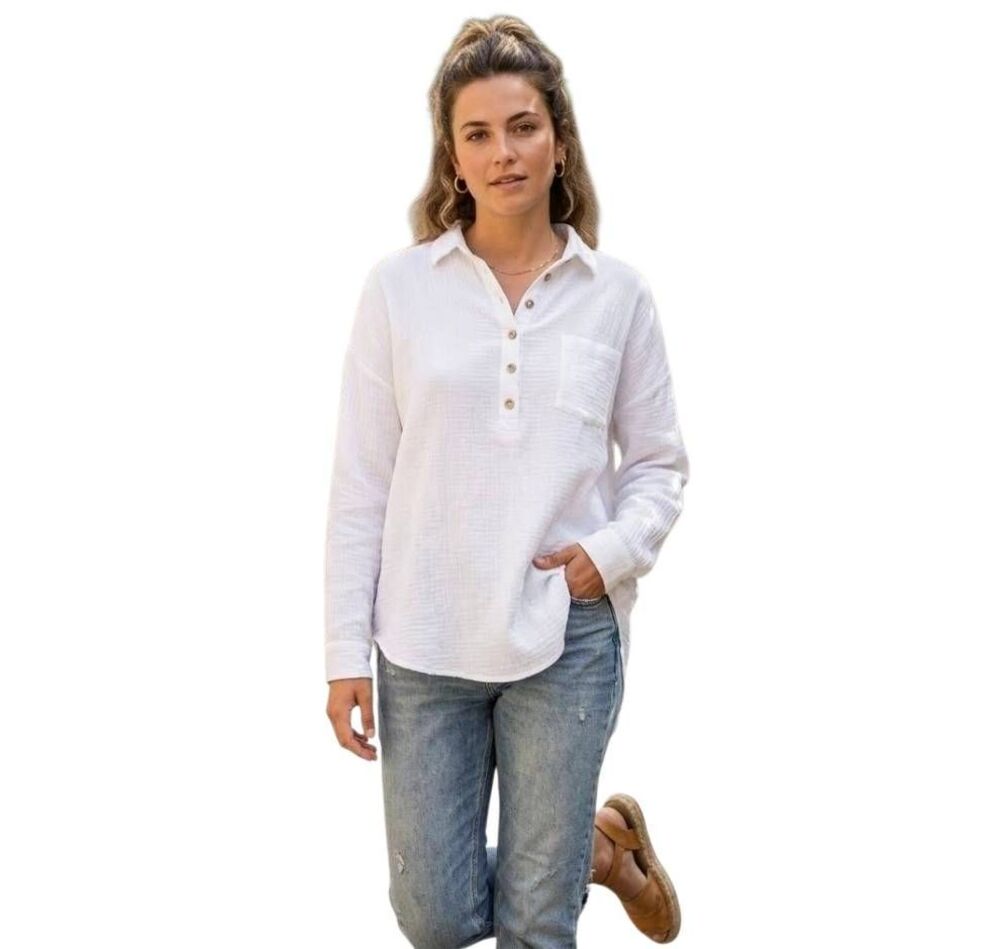 Melloday Women's White Cotton Top Blouse NEW